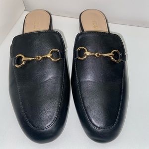 Metal decor loafer mules